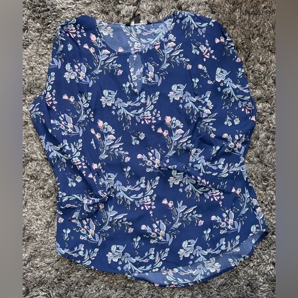 41 Hawthorn Blue Floral Sheer Long Sleeve Tie Wrist Blouse Size S NWT - Picture 8 of 12